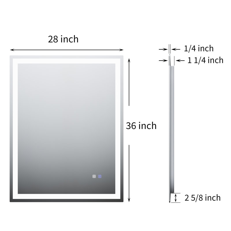 Eldur Smart LED Bathroom Mirror - 5000K Color Temperature, Dimmable, Defogging, Memory Function, Rectangle, 36" x 28"