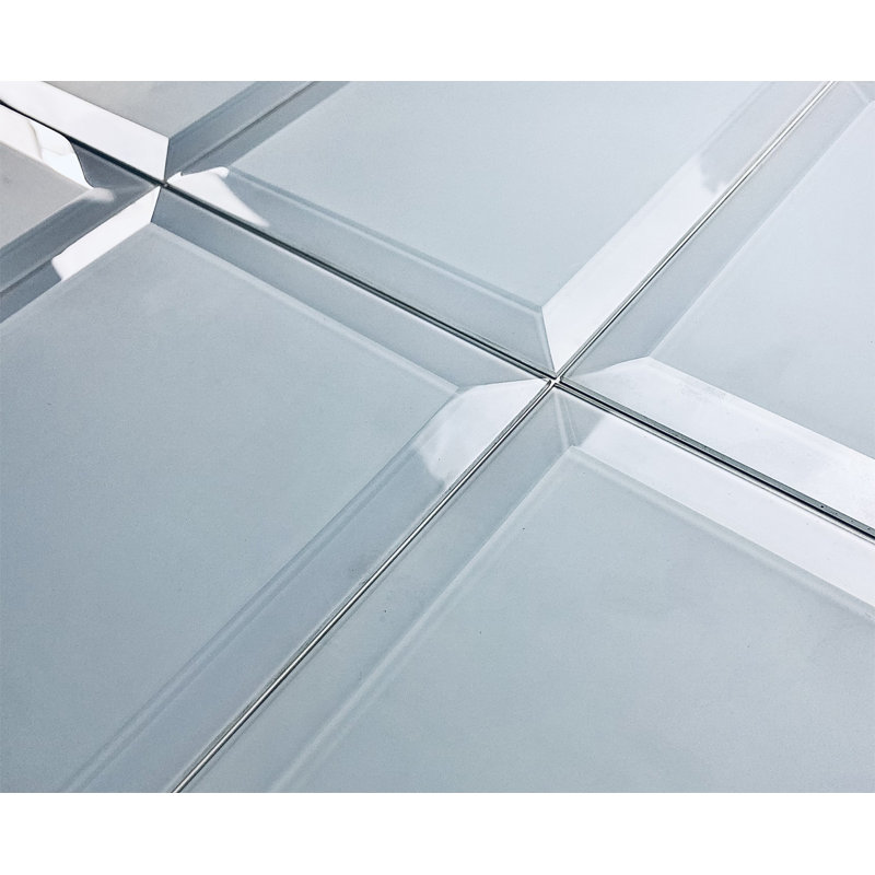Frosted Elegance 8 in. x 8 in. Diamond Grade Glass Beveled Large Format Square Decorative Kitchen & Bathroom Wall Tile