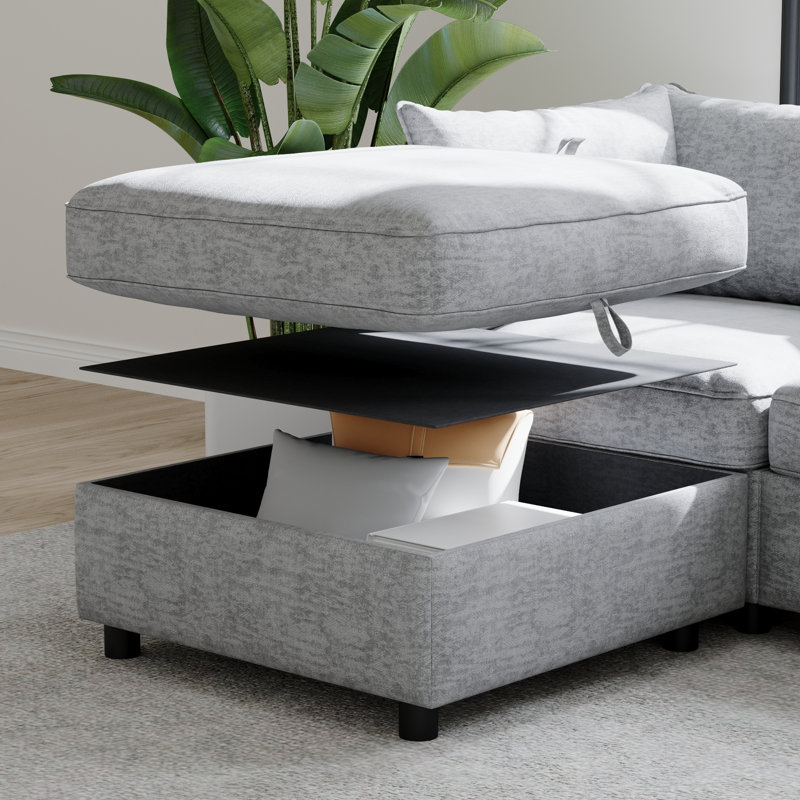 Canapé modulaire multifonctionnel en chenille gris avec rangement pour la vie moderne
