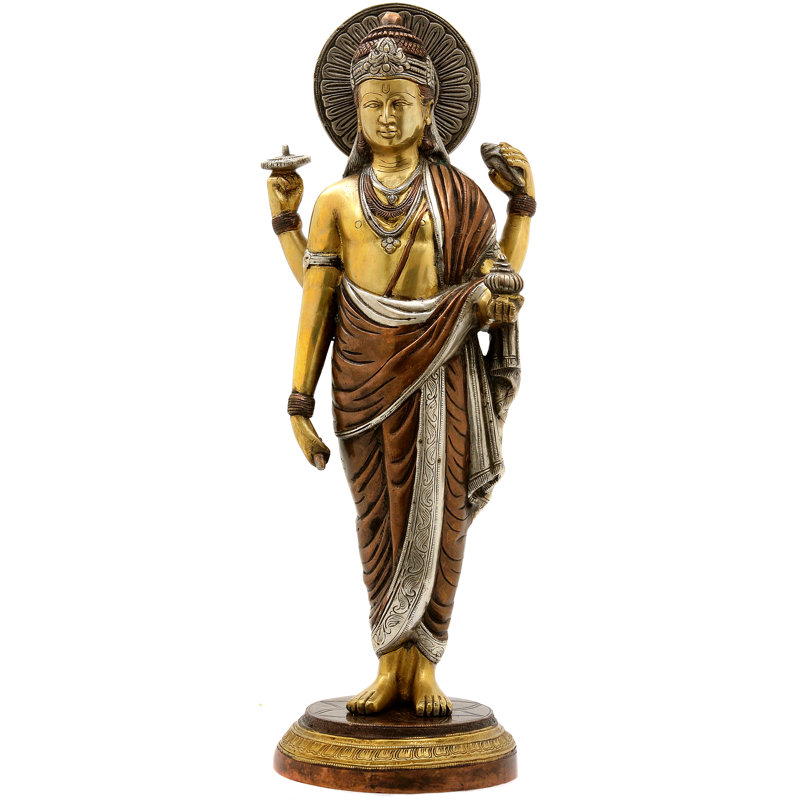 Statue 19 "Dhanvantari en laiton coulé à la main - médecin des dieux et guérisseur ayurvédique - sculpture solide de 15 lb