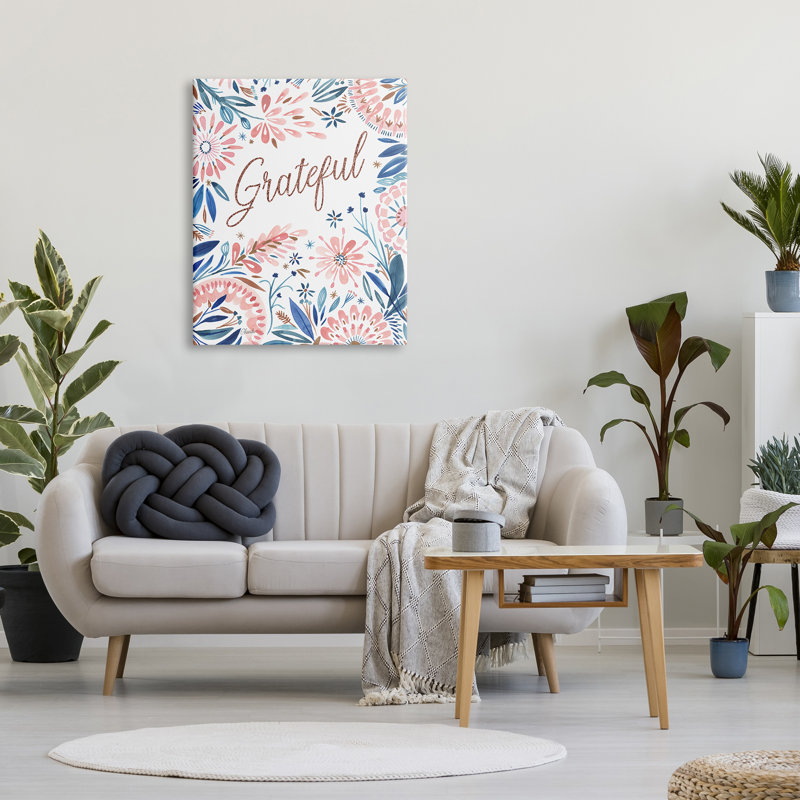 «Grateful Pink Floral Blossoms Floater», art mural sur toile par Cherish Flieder, H 40 po x l 30 po x P 1,5 po, Toile tendue