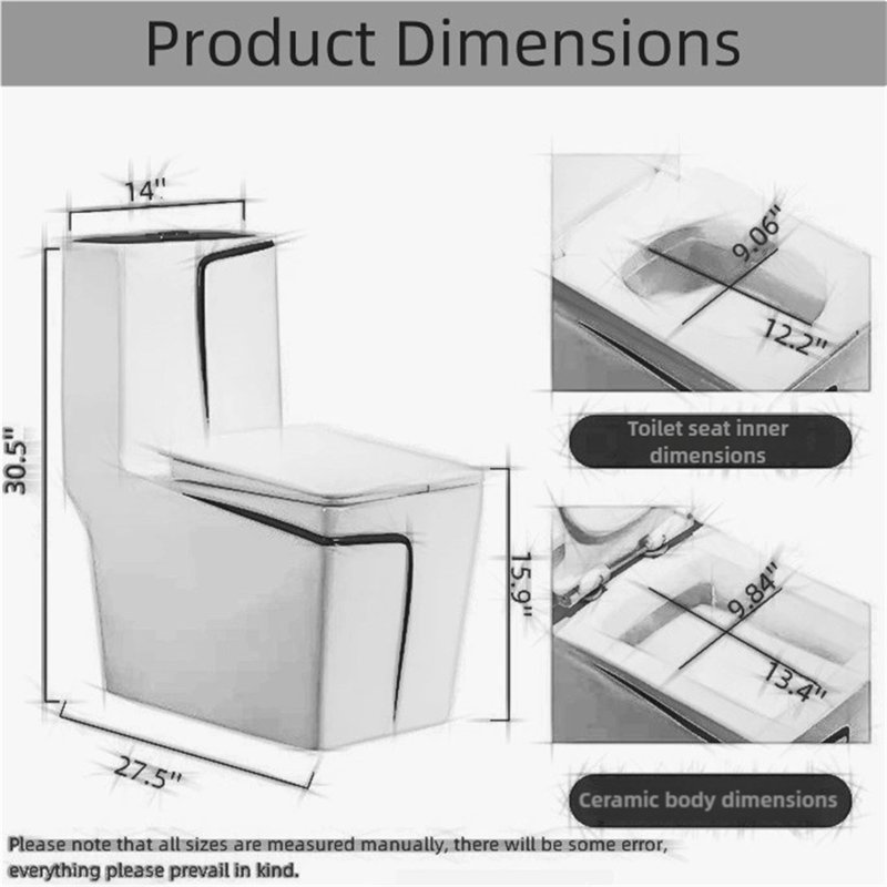 1.98 Gallons Dual Flush Black Silent Anti-Odor Toilet  (Seat Included)