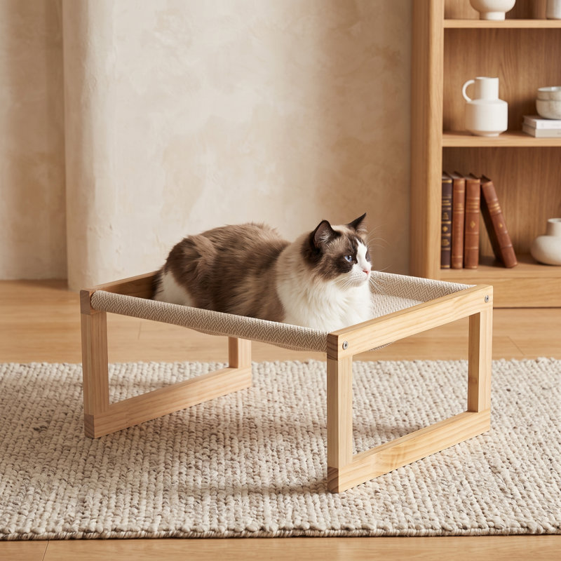 Grand hamac surélevé pour animaux de compagnie, canapé de repos surélevé en bois de 53 cm (21 pouces), en lin respirant et lavable, idéal pour les chiots, les lapins et autres petits animaux, pour une utilisation intérieure et extérieure.