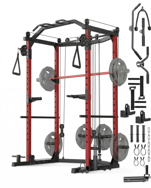 Cage électrique tout-en-un de 1 600 lb avec système de poulie double et plus de 20 accessoires, support pour tout le corps