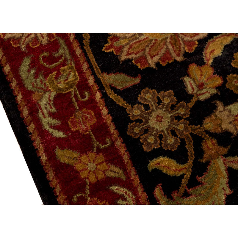 Hand-Knotted High-Quality Black and Red Area Rug