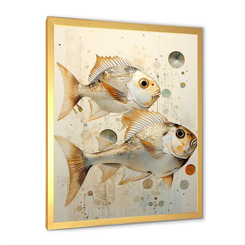 " Fish Harmony ", 20" H x 12" W x 1" D, Gold Single Picture Framed
