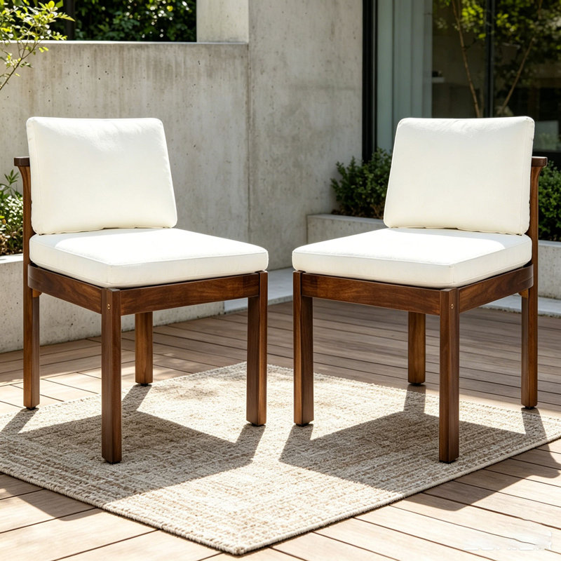 Chaise d'extérieur en bois d'acacia, Brown+Cream-4pieces