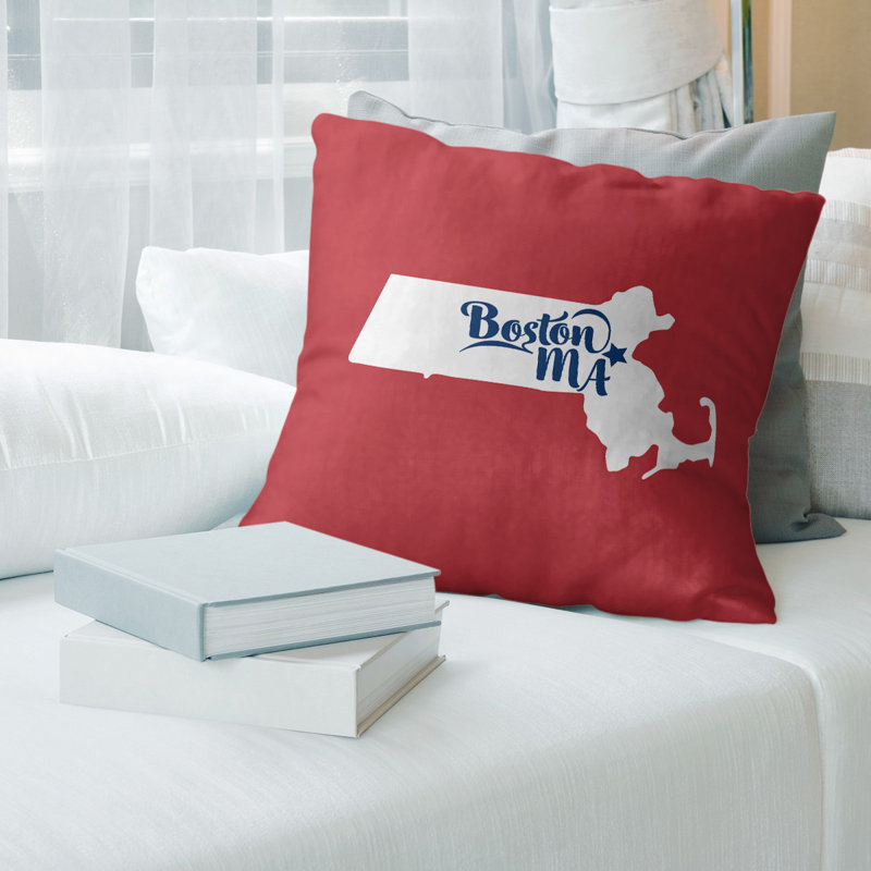 Housse de coussin en coton, Boston, 26 po x 26 po, Rouge / Blanc