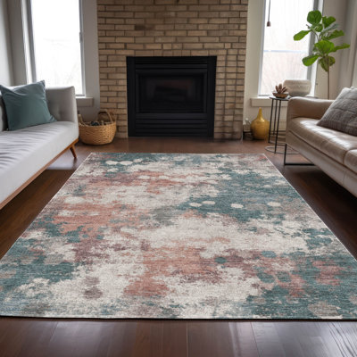Machine Washable Indoor/Outdoor Xhevrie Coral Rug