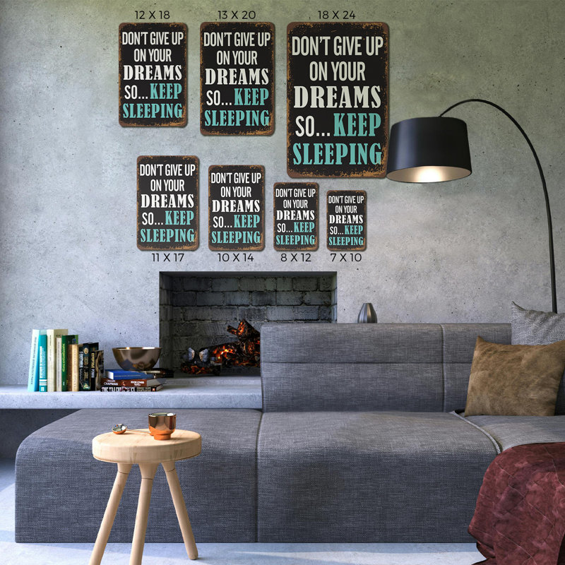 Ne laissez pas tomber vos rêves, continuez à dormir, enseigne en aluminium de style rétro de 7 po x 10 po