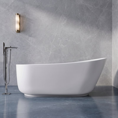Baignoire de trempage autoportante 67 po à surface solide, baignoire ovale blanc mat avec trop-plein