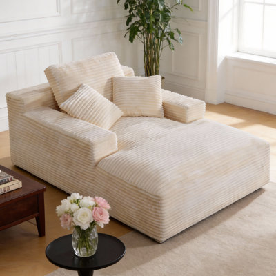 Chaise longue moderne surdimensionnée en velours côtelé de 173 cm (68 po) avec mousse à mémoire de forme et ressorts ensachés, sans assemblage. Fauteuil ergonomique à effet nuage pour salon, chambre ou appartement, beige.