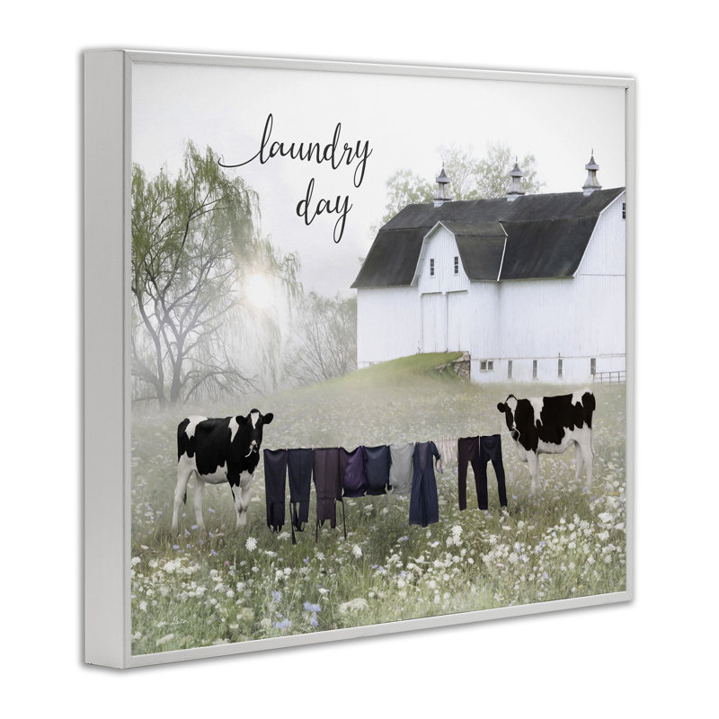 White Framed Rural Cows Meadow Canvas Print, 14" x 11"