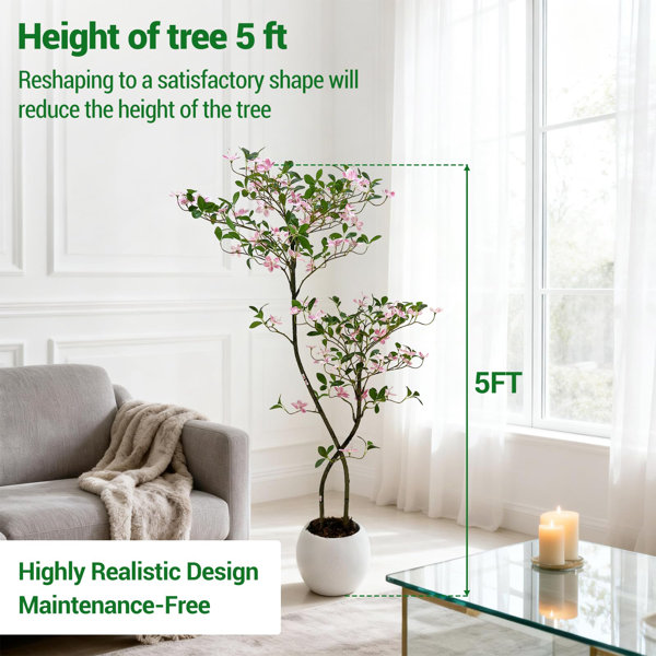 Primrue Artificial Floral Scent Tree with UV-Resistant Leaves and Pink ...