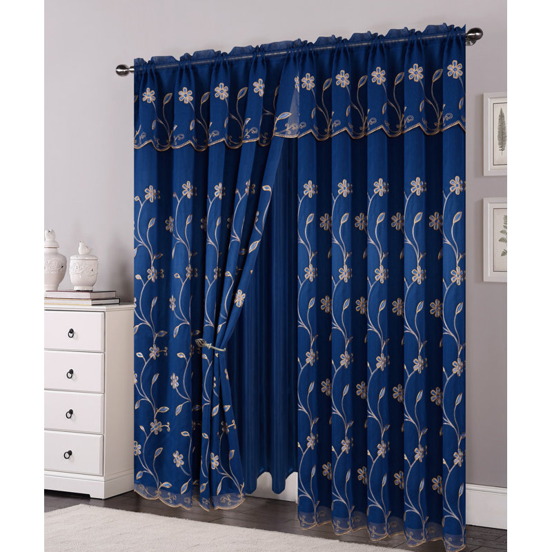 Ahoskie Sheer Curtain Single Panel, Navy