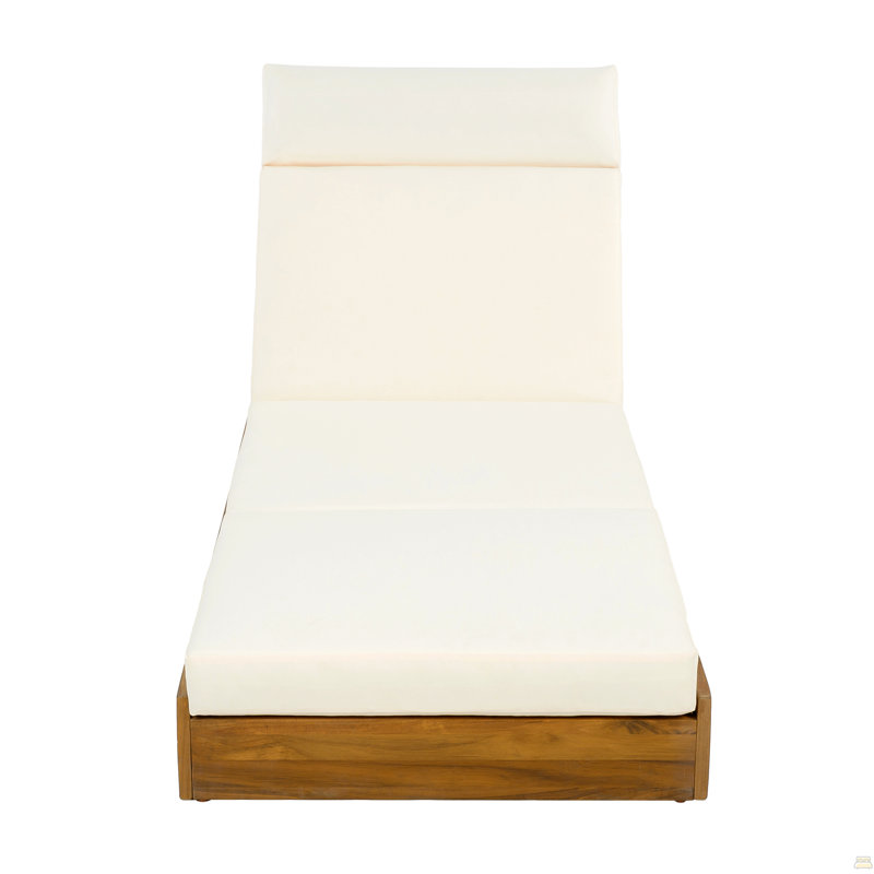 Lounge Chaise Set With Headrest, Acacia Wood With Water-Resistant Lounge Cushions, Beige