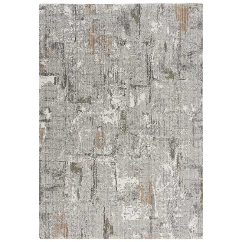 Ogreta abstrait tissé à la machine recyclé P.E.T. Tapis gris, Rectangle 5 pi 2 po x 7 pi 9 po