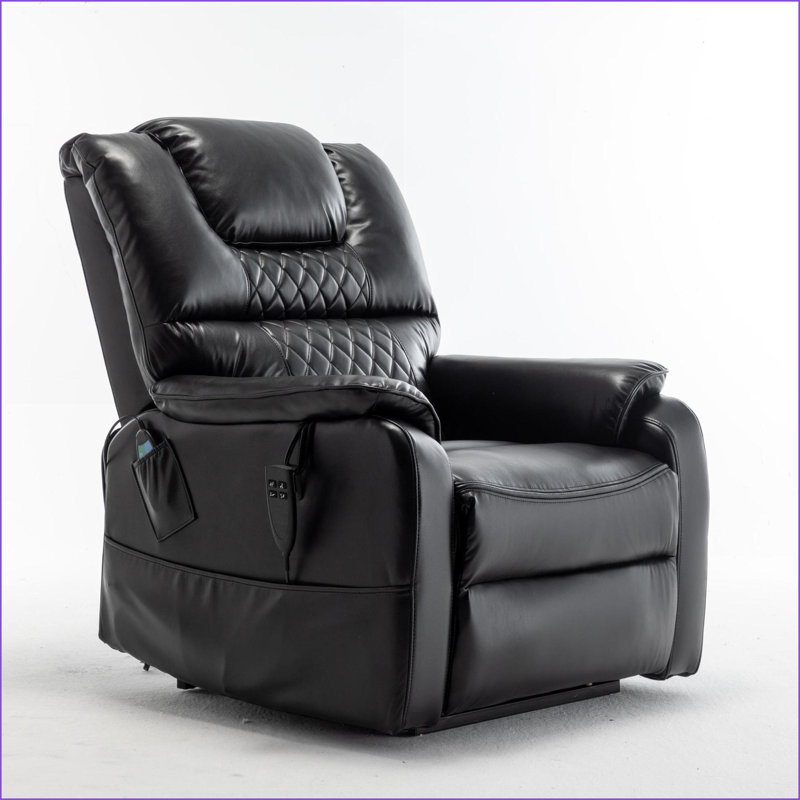 Recliners - OKIN Motor Lift Chair with 180° Flat Recline, Extra-Wide 25” Seat, PU Upholstery | Black, Black