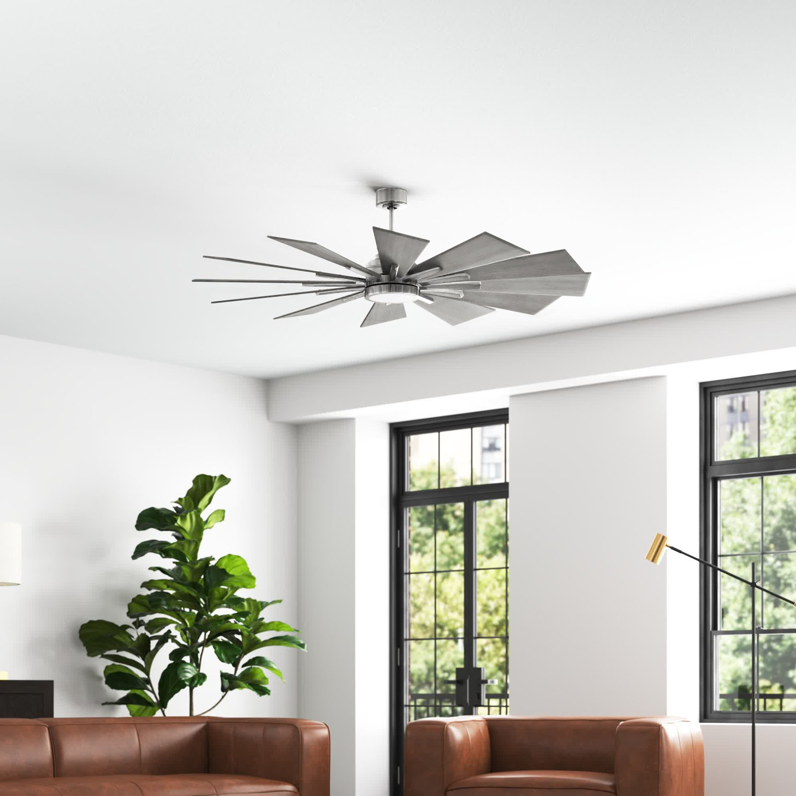 Archibald 60'' 12 Blade Ceiling Fan with LED Light Kit, Gray Wood