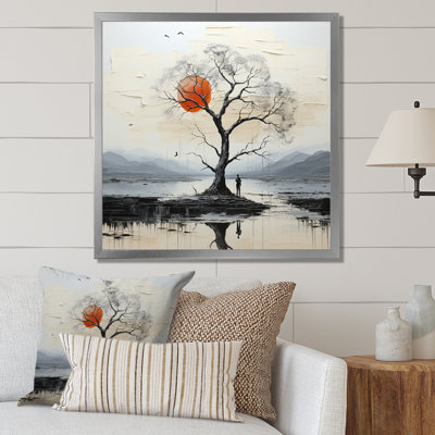 «Grey Red Minimalisme Tree Solitude III», reproduction sur toile