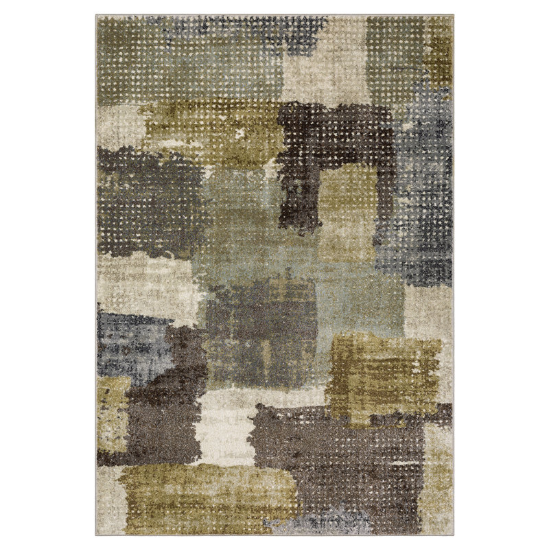 Genesis Modern Layerd Block Green/Brown Area Rug, Rectangle 7'10" x 10'