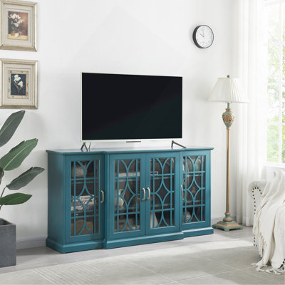 Teal Blue Sideboard Buffet, 63" TV Console with Ample Storage Cabinet