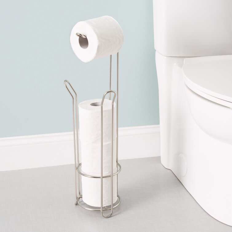 SunnyPoint Bathroom Free Standing Toilet Tissue Paper Roll Holder Stand  with Reserve Function, Satin Nickel 