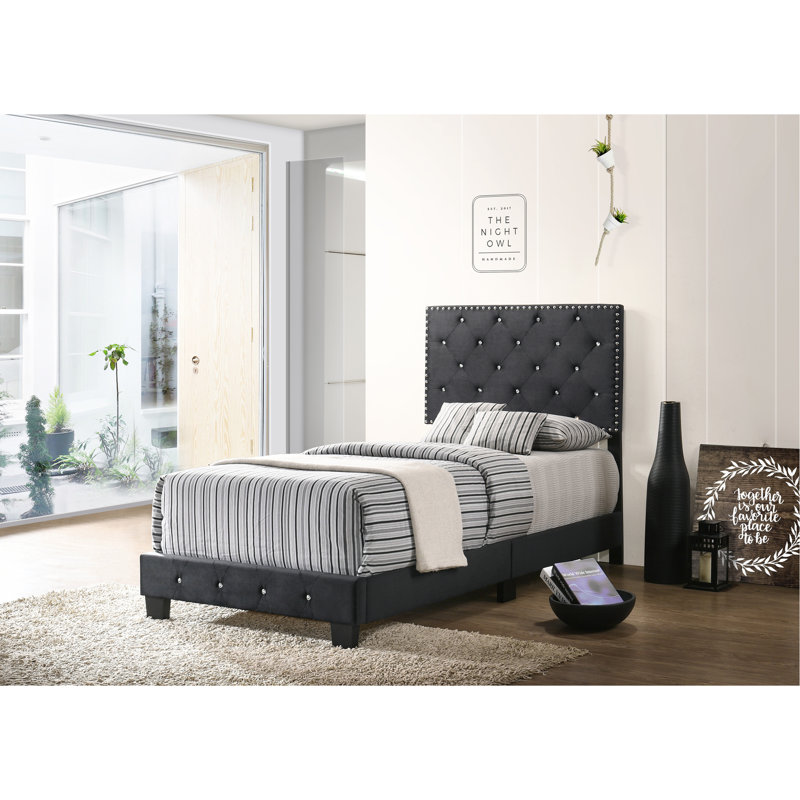 Anjelo Upholstered Standard Bed, Twin, Black
