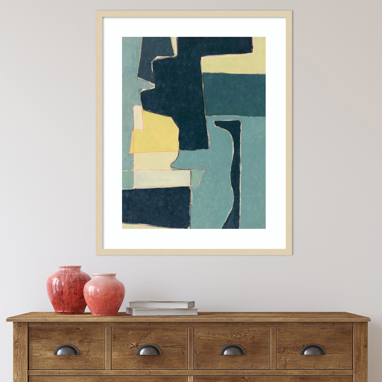 Blue Note II by Rob Delamater., 35.38" H x 28.38" W x 0.88" D, Natural Framed Paper