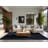 Soft Plush Dunkle Black Knight Modern Area Rug in Gray – Navy Binding-2144299793