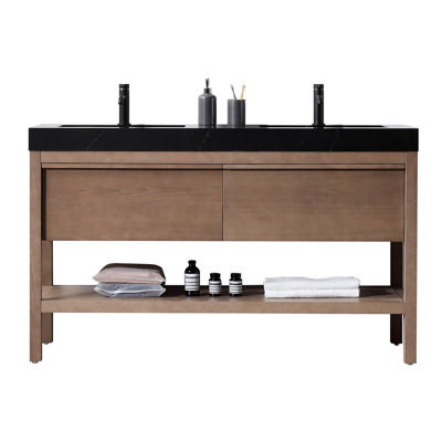 Ariane 60' Natural Oak Veneer Plywood Double Bathroom Vanity with Engineered Quartz Top