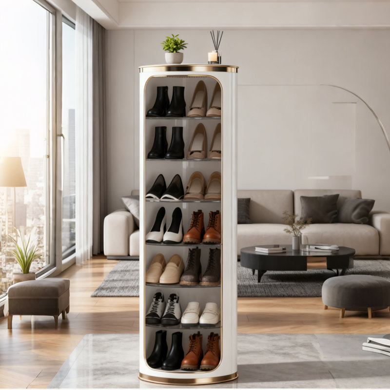 Meuble à chaussures 360 ° rotatif avec détails dorés - Espace élégant - Rangement compact