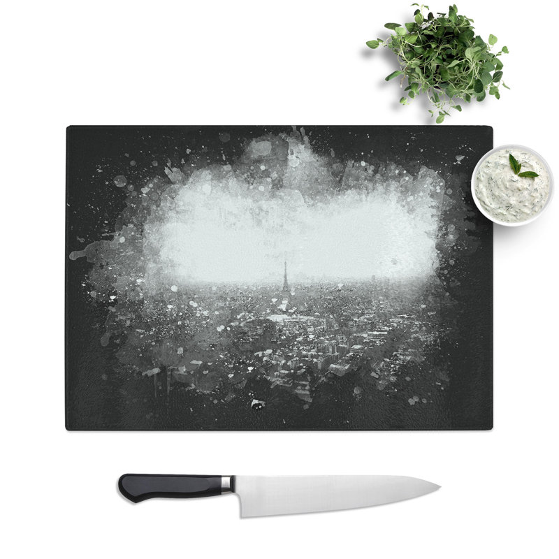 Tempered Glass Paris Skyline Chopping Board, 28.5 cm x 39 cm