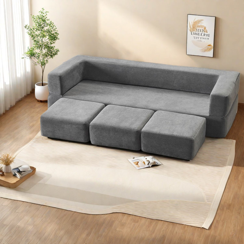 Compression Modular Sofas, Grey Foam Modern Sofa Bed For Small Home