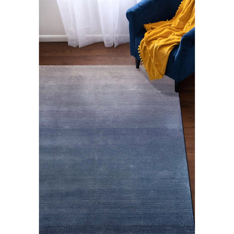 Tapis bleu / brun clair en laine tissé à la main Ombre, Rectangle 5 pi x 7 pi 6 po