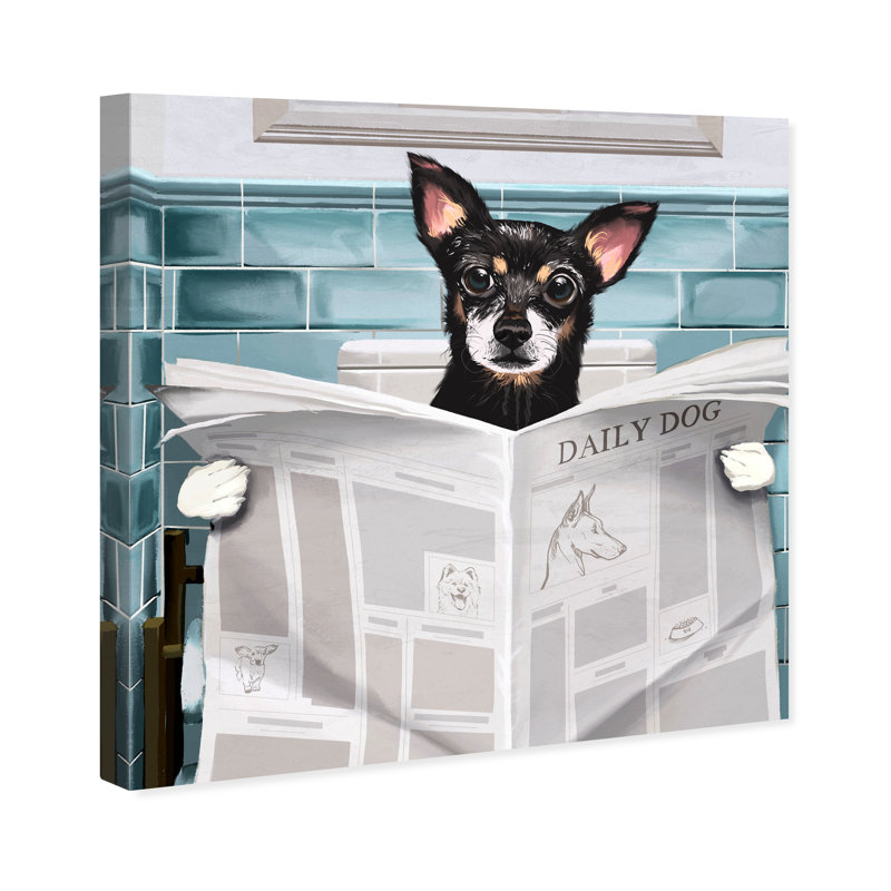 «Bath and Laundry Occupied Bathroom Chihuahua», reproduction d'art moderne sur toile pour salle de bain, H 12 po x l 12 po