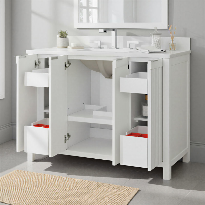 Meuble-lavabo simple 48 po traversant Lines, Blanc, 8 po