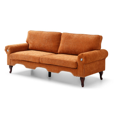 80 pouces orange avec pieds en bois et bouton en cristal, offrant du confort pour divers espaces - 3 sièges en velours convenant à différents décors