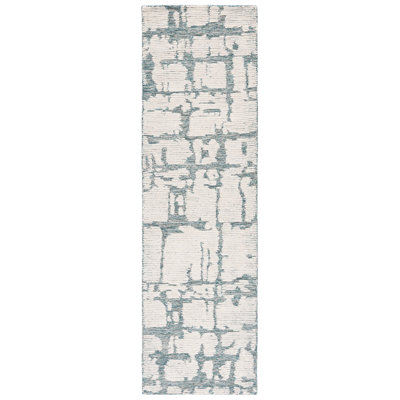 Martha Stewart Hand Tufted Wool/Cotton Abstract Rug in Teal/Ivory