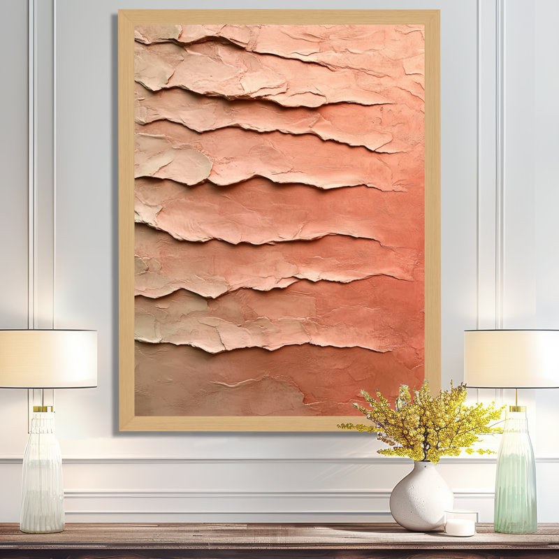 Texture d'argile beige ondulée II - Tableau abstrait moderne encadré, H 20 po x l 12 po, Natural Picture Framed