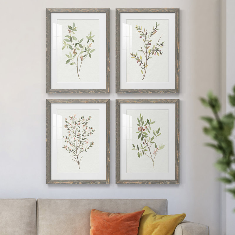 Simple Sprig I - ensemble de 4 reproductions de cadres photo, gris, H 37,5 po x l 110 po x P 1,5 po