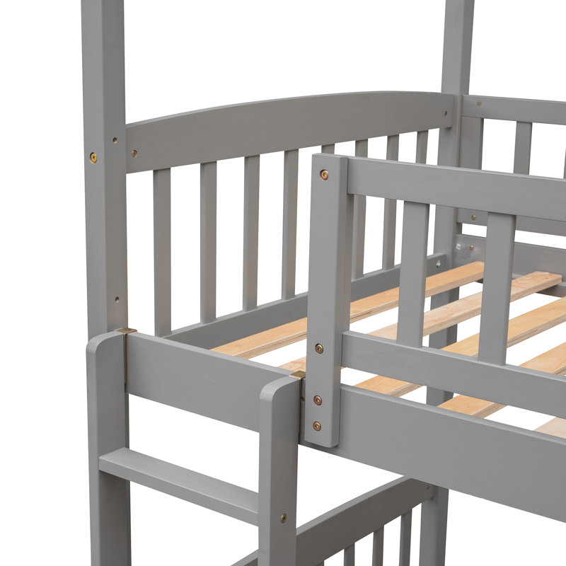 House Loft Bed With Slide, Twin Size, Gray