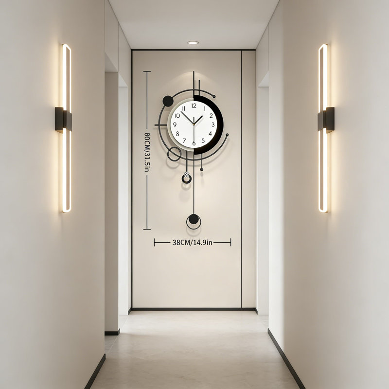 Grande horloge murale moderne avec mouvement à quartz silencieux et pendule décoratif, conception géométrique en métal pour le salon, la cuisine, le bureau et la chambre à coucher