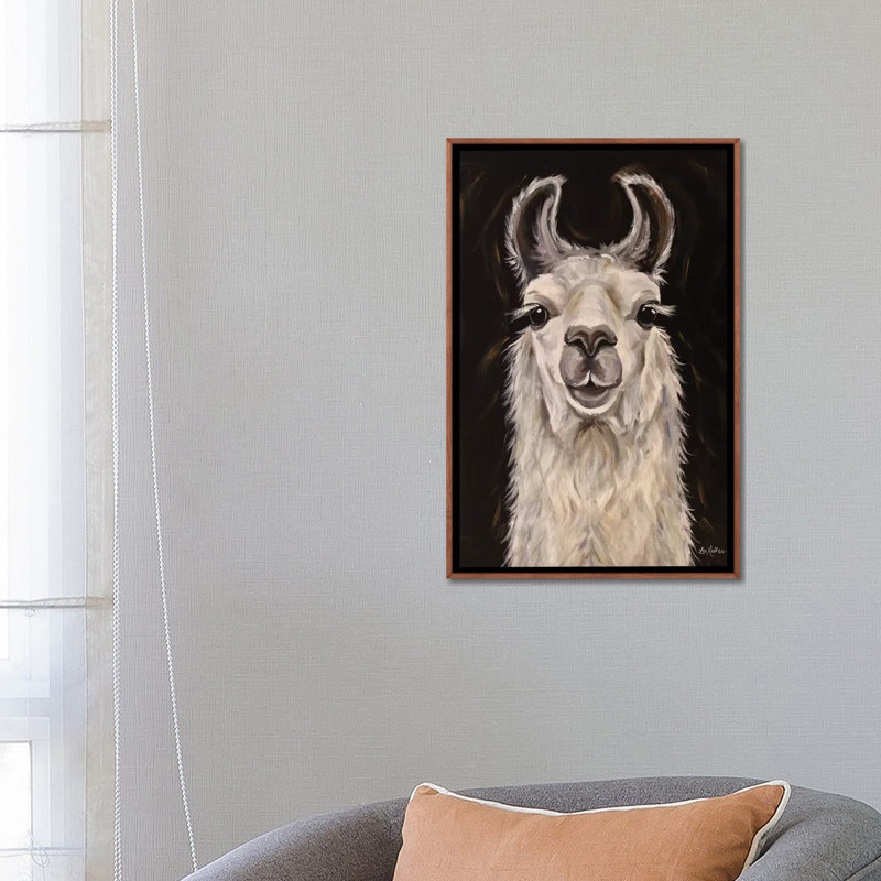 «Llama Blanca» par Hippie Hound Studios - reproduction d'art, Toile avec cadre brun, H 26 po x l 18 po x P 1,5 po, Non mat