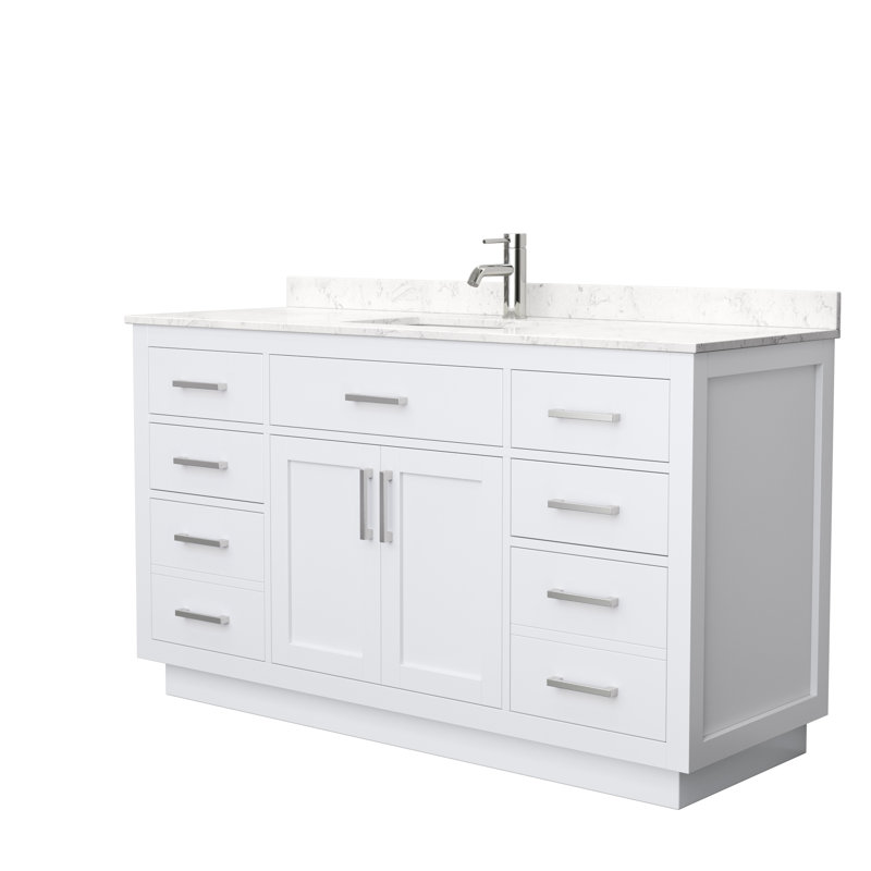 Beckett TK 60'' W Single Vanity, White, Brushed Nickel, Carrara Cultured Marble
