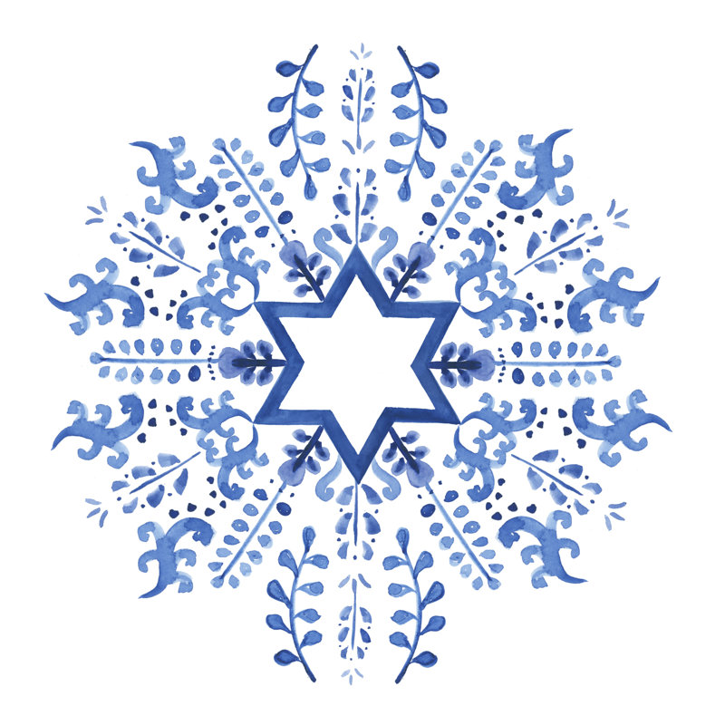 Indigo Hanukkah II by Victoria Borges - Wrapped Canvas Painting, 122cm H x 122cm W