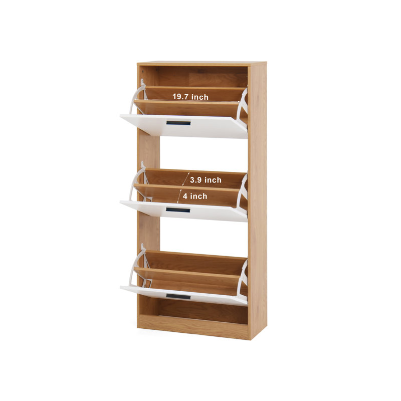 Armoire de rangement pour chaussures avec 3 tiroirs à panneaux blancs, Naturel