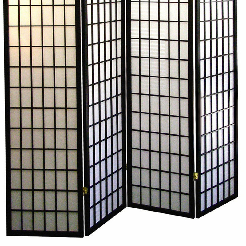 4 paravents d'intimité de style japonais, 70 po de hauteur, paravent pliable noir avec 4 panneaux et finition