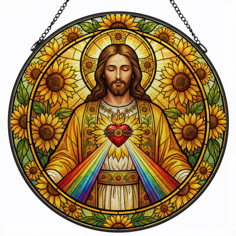 Panneau de vitrail Sacred Heart - 7,8H, H 7,8 po