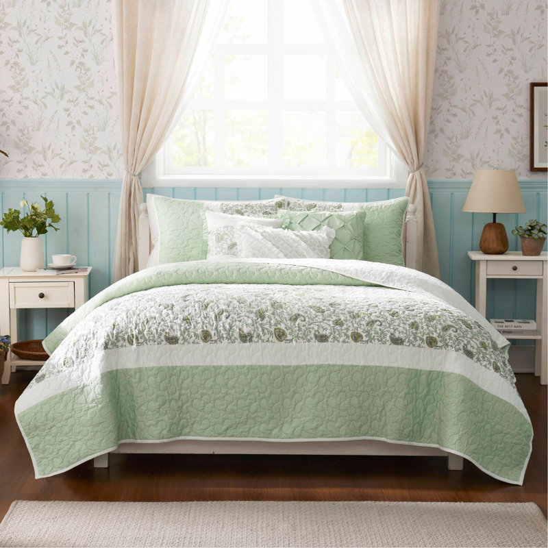 Ensemble de courtepointe en percale de coton 6 pièces avec coussins décoratifs, Full Quilt + 5 Additional Pieces